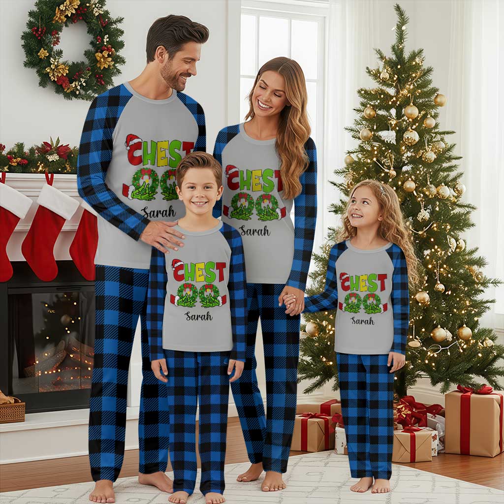 Personalized Christmas Matching Couple Plaid Pajama Set Custom Name Chestnuts Xmas Funny Chest TS02 Blue Plaid Print Your Wear