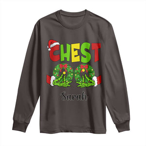 Personalized Christmas Matching Couple Long Sleeve Shirt Custom Name Chestnuts Xmas Funny Chest TS02 Dark Chocolate Print Your Wear