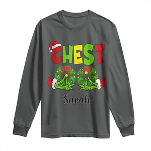 Personalized Christmas Matching Couple Long Sleeve Shirt Custom Name Chestnuts Xmas Funny Chest TS02 Dark Heather Print Your Wear