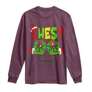 Personalized Christmas Matching Couple Long Sleeve Shirt Custom Name Chestnuts Xmas Funny Chest TS02 Maroon Print Your Wear