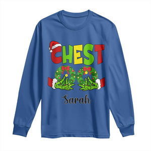 Personalized Christmas Matching Couple Long Sleeve Shirt Custom Name Chestnuts Xmas Funny Chest TS02 Royal Blue Print Your Wear