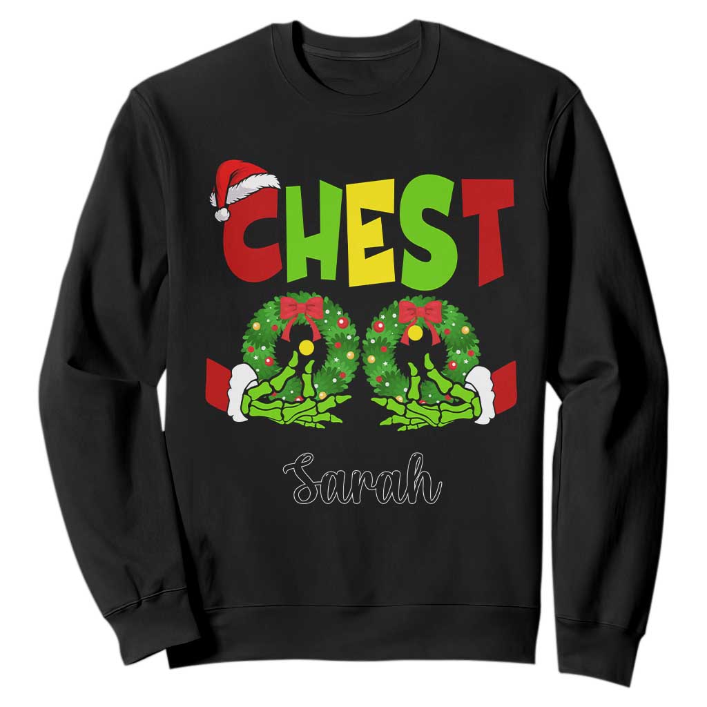 Personalized Christmas Matching Couple Sweatshirt Custom Name Chestnuts Xmas Funny Chest TS02 Black Print Your Wear