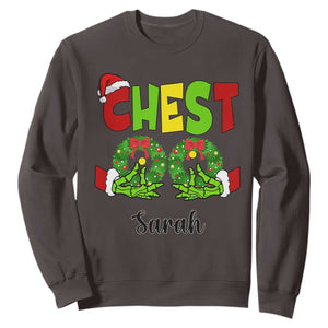 Personalized Christmas Matching Couple Sweatshirt Custom Name Chestnuts Xmas Funny Chest TS02 Dark Chocolate Print Your Wear