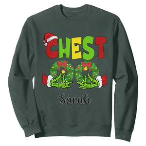 Personalized Christmas Matching Couple Sweatshirt Custom Name Chestnuts Xmas Funny Chest TS02 Dark Forest Green Print Your Wear