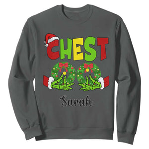 Personalized Christmas Matching Couple Sweatshirt Custom Name Chestnuts Xmas Funny Chest TS02 Dark Heather Print Your Wear