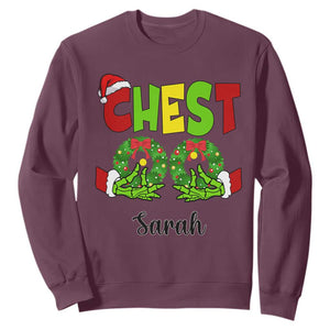 Personalized Christmas Matching Couple Sweatshirt Custom Name Chestnuts Xmas Funny Chest TS02 Maroon Print Your Wear