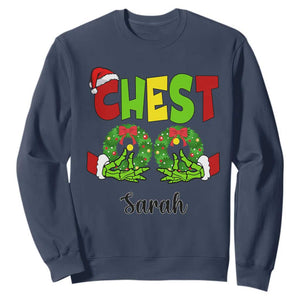 Personalized Christmas Matching Couple Sweatshirt Custom Name Chestnuts Xmas Funny Chest TS02 Navy Print Your Wear