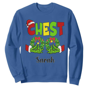 Personalized Christmas Matching Couple Sweatshirt Custom Name Chestnuts Xmas Funny Chest TS02 Royal Blue Print Your Wear