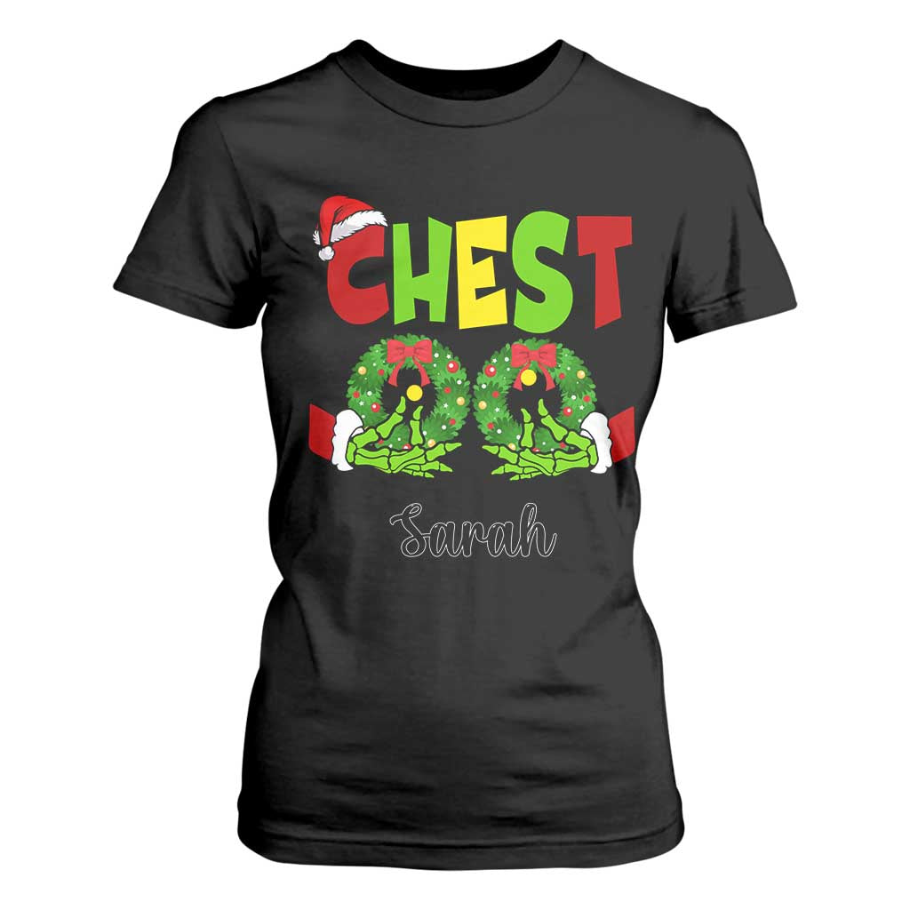 Personalized Christmas Matching Couple T Shirt For Women Custom Name Chestnuts Xmas Funny Chest TS02 Black Print Your Wear