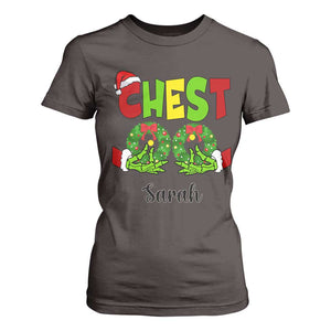 Personalized Christmas Matching Couple T Shirt For Women Custom Name Chestnuts Xmas Funny Chest TS02 Dark Chocolate Print Your Wear