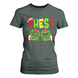 Personalized Christmas Matching Couple T Shirt For Women Custom Name Chestnuts Xmas Funny Chest TS02 Dark Forest Green Print Your Wear