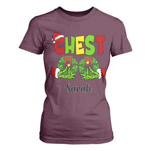 Personalized Christmas Matching Couple T Shirt For Women Custom Name Chestnuts Xmas Funny Chest TS02 Maroon Print Your Wear