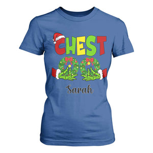 Personalized Christmas Matching Couple T Shirt For Women Custom Name Chestnuts Xmas Funny Chest TS02 Royal Blue Print Your Wear