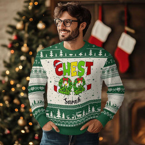 Personalized Matching Couple Ugly Christmas Sweater Custom Name Chestnuts Xmas Funny Chest TS02 Green Print Your Wear