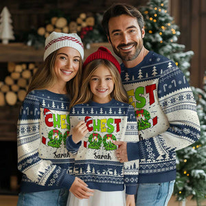 Personalized Matching Couple Ugly Christmas Sweater Custom Name Chestnuts Xmas Funny Chest TS02 Navy Print Your Wear