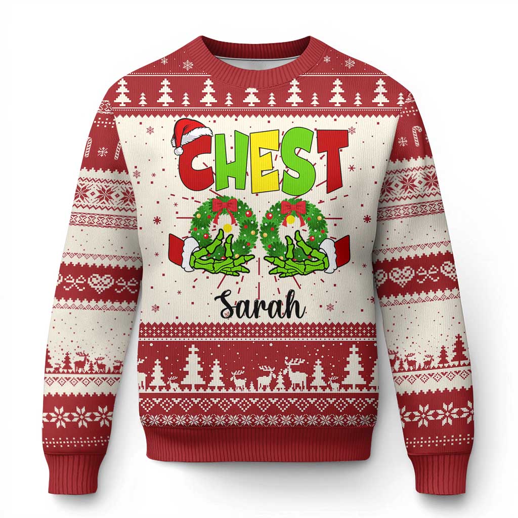 Personalized Matching Couple Ugly Christmas Sweater Custom Name Chestnuts Xmas Funny Chest TS02 Red Print Your Wear