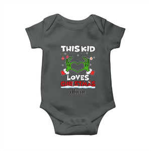 Personalized Funny Christmas Lover Baby Onesie Custom Kids Name Skeleton Hand Heart TS02 Dark Heather Print Your Wear