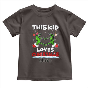 Personalized Funny Christmas Lover Baby Shirt Custom Kids Name Skeleton Hand Heart TS02 Dark Chocolate Print Your Wear