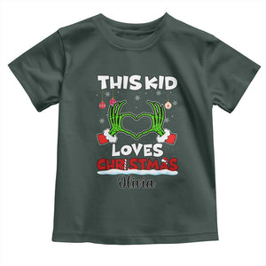 Personalized Funny Christmas Lover Baby Shirt Custom Kids Name Skeleton Hand Heart TS02 Dark Forest Green Print Your Wear