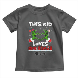 Personalized Funny Christmas Lover Baby Shirt Custom Kids Name Skeleton Hand Heart TS02 Dark Heather Print Your Wear