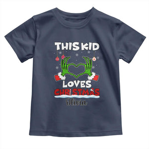 Personalized Funny Christmas Lover Baby Shirt Custom Kids Name Skeleton Hand Heart TS02 Navy Print Your Wear