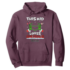 Personalized Funny Christmas Lover Hoodie Custom Kids Name Skeleton Hand Heart TS02 Maroon Print Your Wear