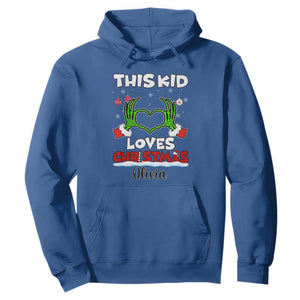 Personalized Funny Christmas Lover Hoodie Custom Kids Name Skeleton Hand Heart TS02 Royal Blue Print Your Wear