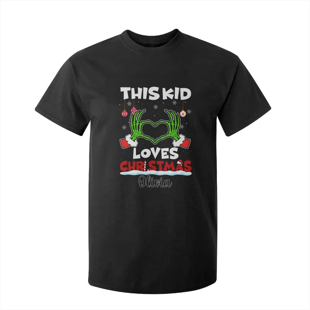 Personalized Funny Christmas Lover T Shirt For Kid Custom Kids Name Skeleton Hand Heart TS02 Black Print Your Wear