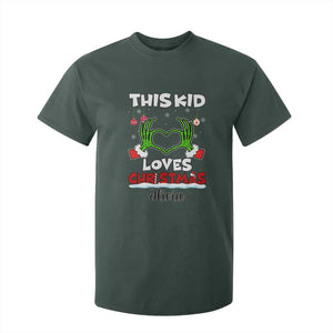 Personalized Funny Christmas Lover T Shirt For Kid Custom Kids Name Skeleton Hand Heart TS02 Dark Forest Green Print Your Wear