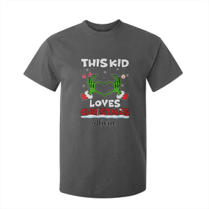 Personalized Funny Christmas Lover T Shirt For Kid Custom Kids Name Skeleton Hand Heart TS02 Dark Heather Print Your Wear