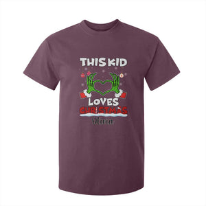 Personalized Funny Christmas Lover T Shirt For Kid Custom Kids Name Skeleton Hand Heart TS02 Maroon Print Your Wear