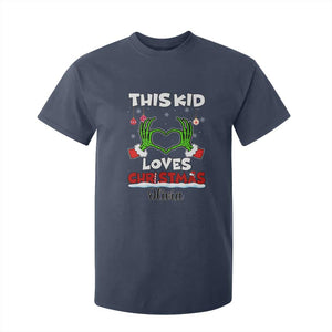 Personalized Funny Christmas Lover T Shirt For Kid Custom Kids Name Skeleton Hand Heart TS02 Navy Print Your Wear