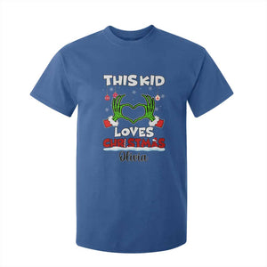 Personalized Funny Christmas Lover T Shirt For Kid Custom Kids Name Skeleton Hand Heart TS02 Royal Blue Print Your Wear