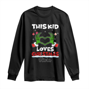 Personalized Funny Christmas Lover Long Sleeve Shirt Custom Kids Name Skeleton Hand Heart TS02 Black Print Your Wear