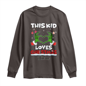 Personalized Funny Christmas Lover Long Sleeve Shirt Custom Kids Name Skeleton Hand Heart TS02 Dark Chocolate Print Your Wear