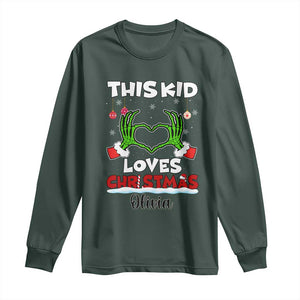 Personalized Funny Christmas Lover Long Sleeve Shirt Custom Kids Name Skeleton Hand Heart TS02 Dark Forest Green Print Your Wear