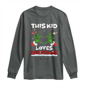 Personalized Funny Christmas Lover Long Sleeve Shirt Custom Kids Name Skeleton Hand Heart TS02 Dark Heather Print Your Wear