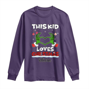 Personalized Funny Christmas Lover Long Sleeve Shirt Custom Kids Name Skeleton Hand Heart TS02 Purple Print Your Wear