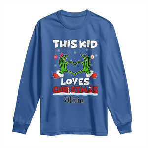 Personalized Funny Christmas Lover Long Sleeve Shirt Custom Kids Name Skeleton Hand Heart TS02 Royal Blue Print Your Wear