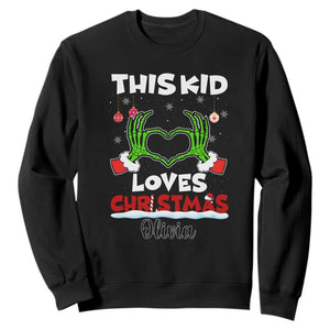 Personalized Funny Christmas Lover Sweatshirt Custom Kids Name Skeleton Hand Heart TS02 Black Print Your Wear