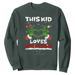 Personalized Funny Christmas Lover Sweatshirt Custom Kids Name Skeleton Hand Heart TS02 Dark Forest Green Print Your Wear