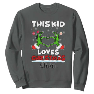 Personalized Funny Christmas Lover Sweatshirt Custom Kids Name Skeleton Hand Heart TS02 Dark Heather Print Your Wear