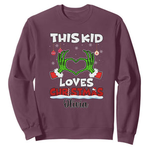 Personalized Funny Christmas Lover Sweatshirt Custom Kids Name Skeleton Hand Heart TS02 Maroon Print Your Wear