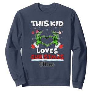 Personalized Funny Christmas Lover Sweatshirt Custom Kids Name Skeleton Hand Heart TS02 Navy Print Your Wear