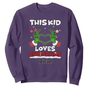 Personalized Funny Christmas Lover Sweatshirt Custom Kids Name Skeleton Hand Heart TS02 Purple Print Your Wear