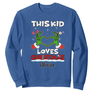 Personalized Funny Christmas Lover Sweatshirt Custom Kids Name Skeleton Hand Heart TS02 Royal Blue Print Your Wear