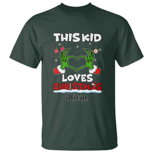 Personalized Funny Christmas Lover T Shirt Custom Kids Name Skeleton Hand Heart TS02 Dark Forest Green Print Your Wear