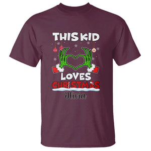 Personalized Funny Christmas Lover T Shirt Custom Kids Name Skeleton Hand Heart TS02 Maroon Print Your Wear