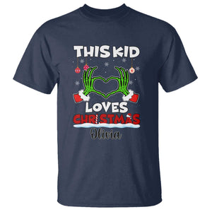 Personalized Funny Christmas Lover T Shirt Custom Kids Name Skeleton Hand Heart TS02 Navy Print Your Wear