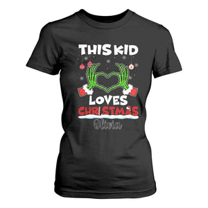 Personalized Funny Christmas Lover T Shirt For Women Custom Kids Name Skeleton Hand Heart TS02 Black Print Your Wear